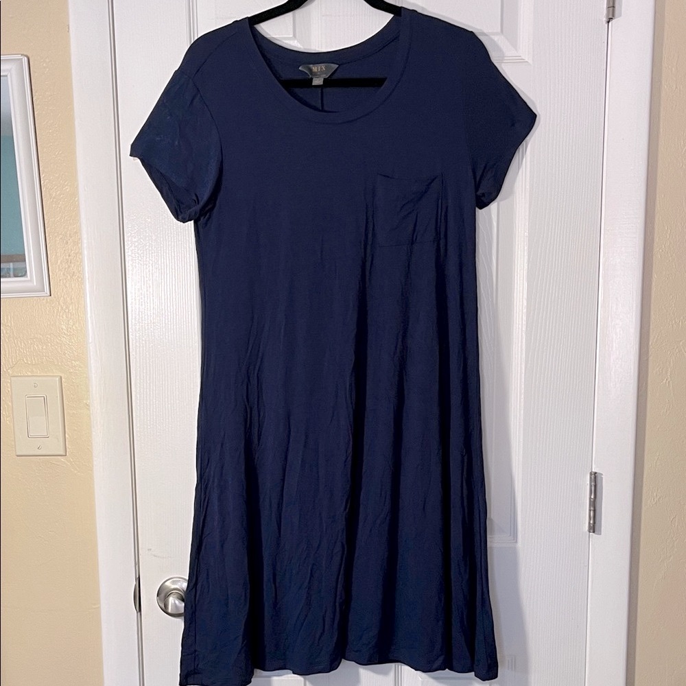 Mix41 Hawthorne pullover T-shirt dress navy blu pocket short sleeve rayon Large